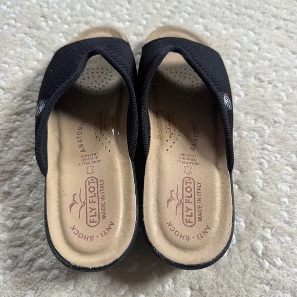 Fly Flot Italian Comfort Slide Sandals Black Mesh Size 41 NEOT - Picture 5 of 16